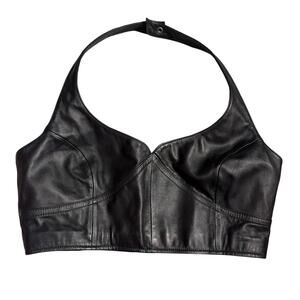 Y2K Pelle Studio Wilsons Black Real Leather Halter Top Bustier Biker Moto XL